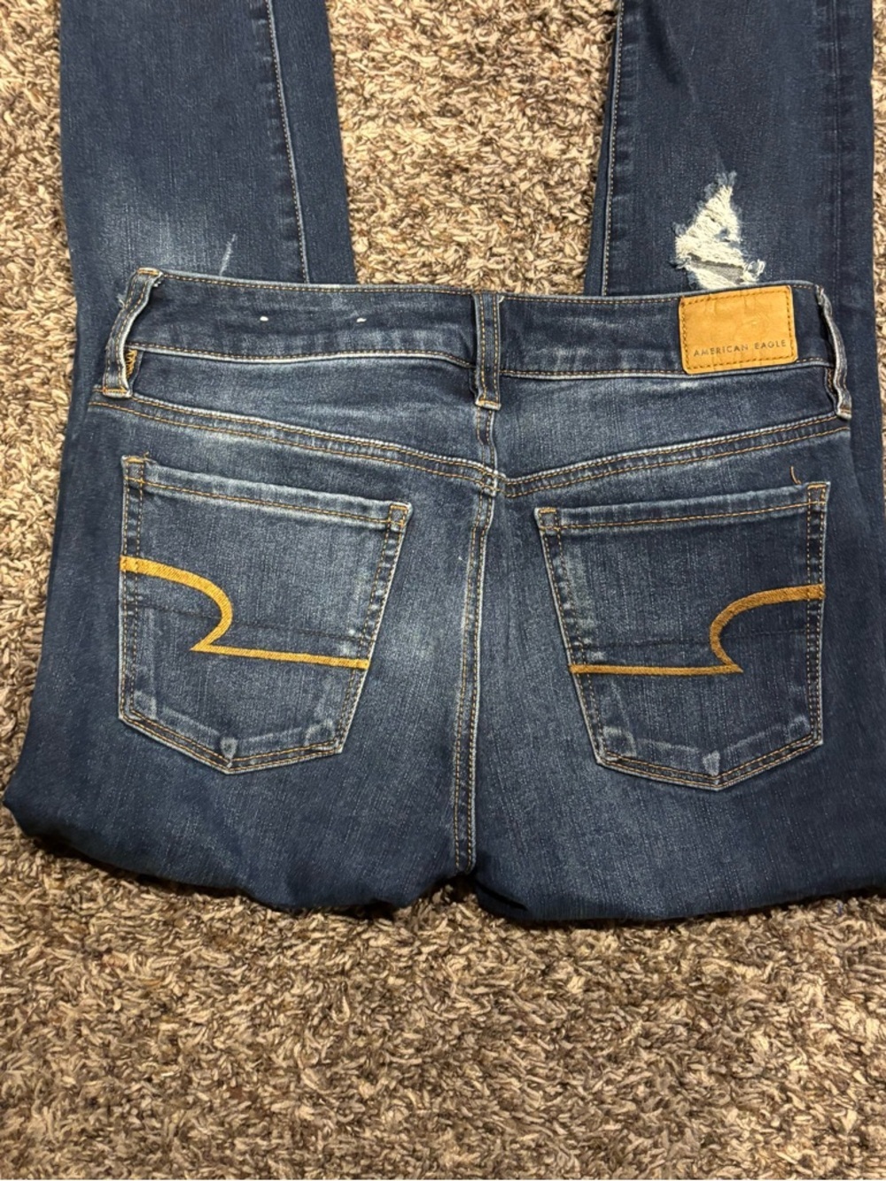 American Eagle Outfitters Women's Dark Blue Distressed Hi Rise Jegging Jeans